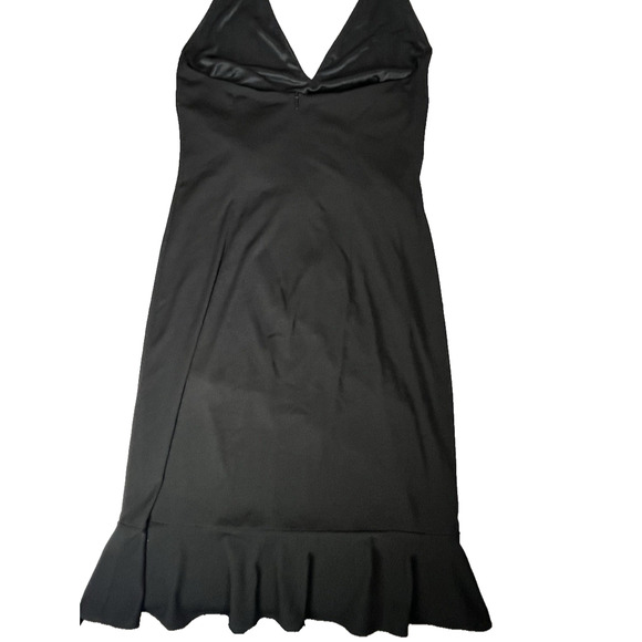 Vintage David Meister Cocktail Dress 8 Black Halter Sheath Ruffle Evening USA - Picture 2 of 10